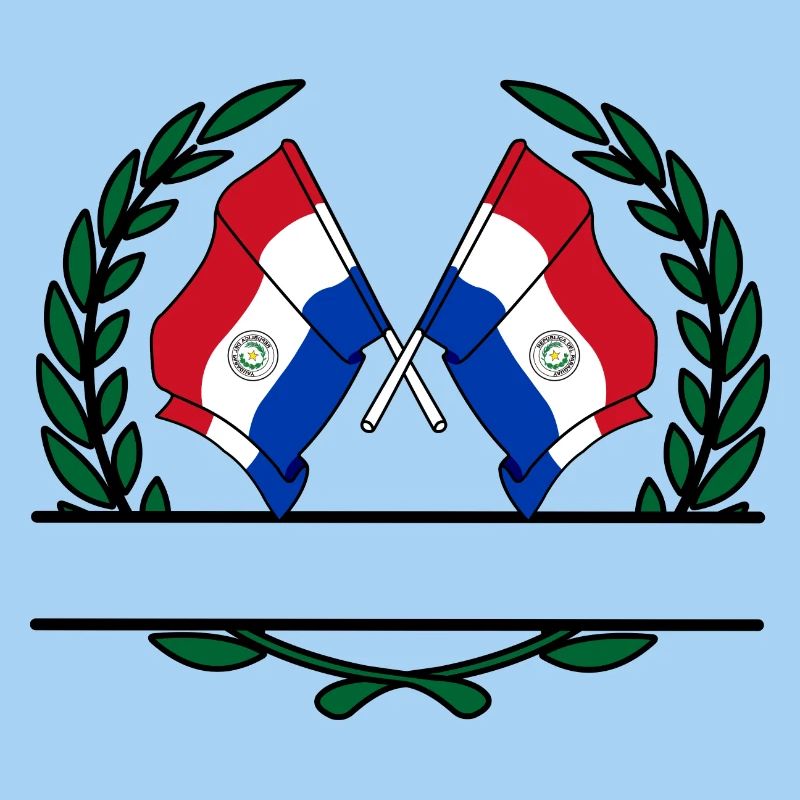 Drapeaux, bannière, couronne de laurier, Paraguay