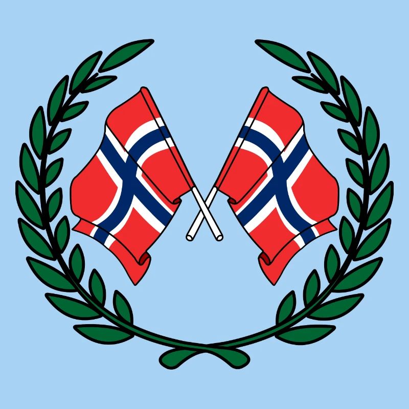 Flags Norway in laurel wreath