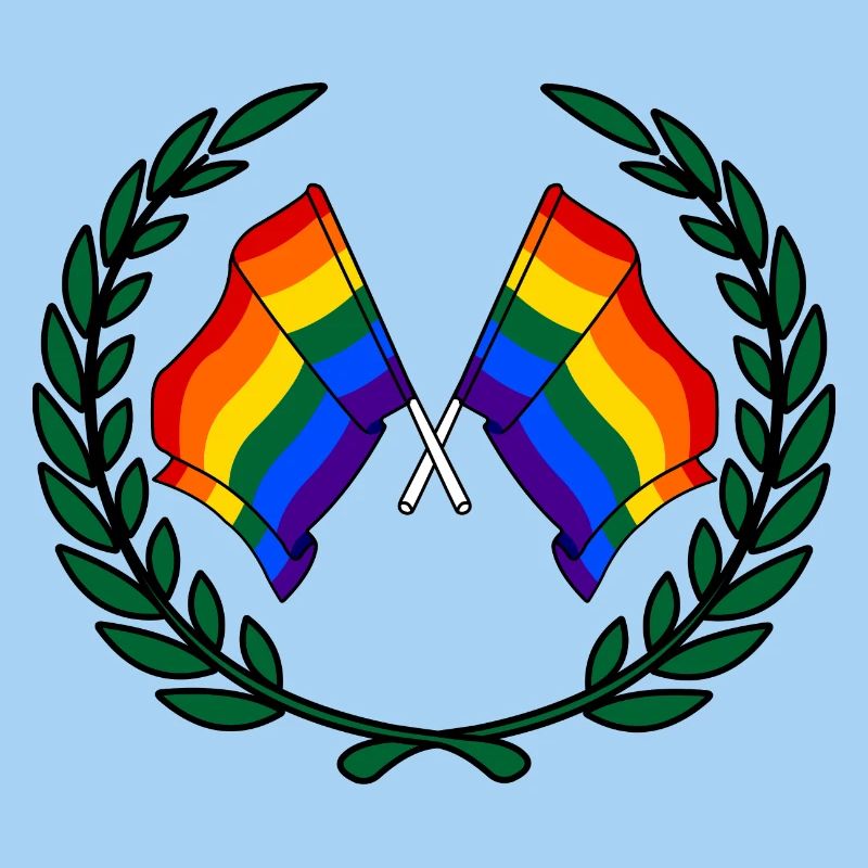 Fahnen Regenbogen im Lorbeerkranz