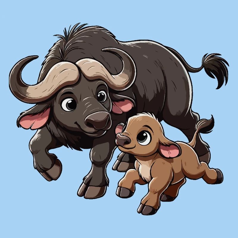 Buffle du Cap mère et enfant
