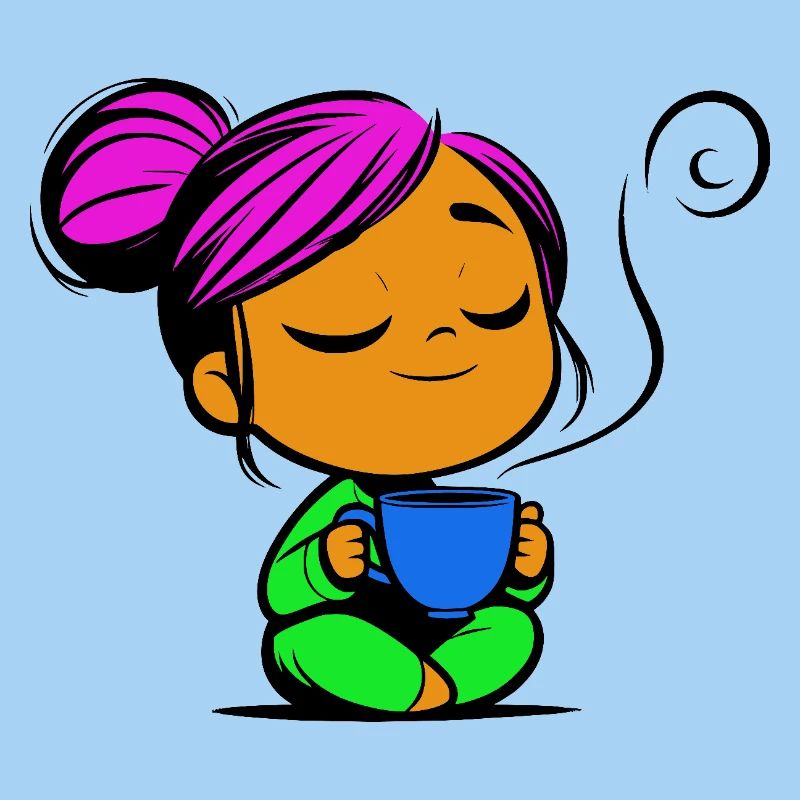 Tassmine enspannt mit einer Tasse Tee oder Kaffee