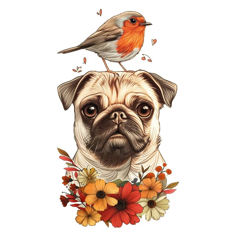 Pug with bird
