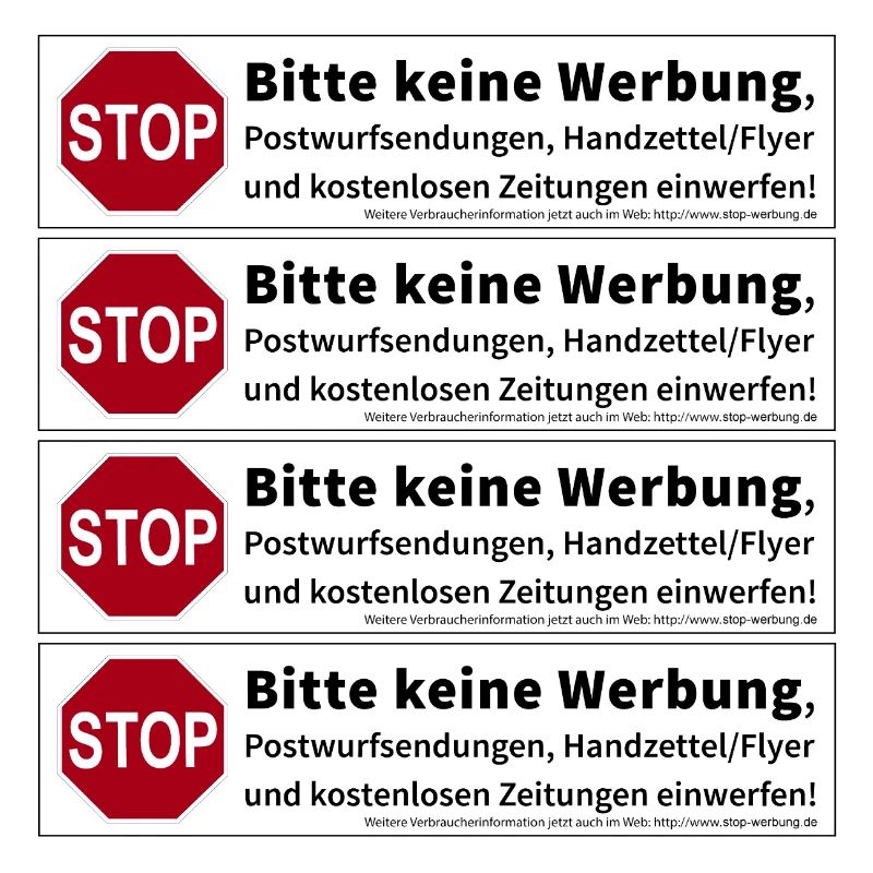 4 x Stop Bitte keine Werbung Sticker
