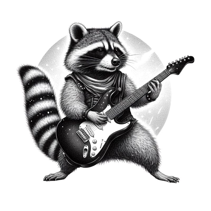 Waschbär mit E-Gitarre