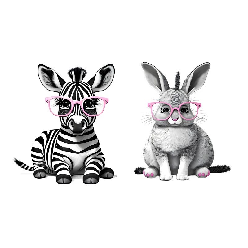 Zebra und Hase mit rosa Brille