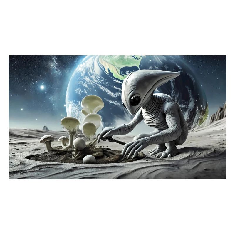 grey alien on the moon surface – collecting moon