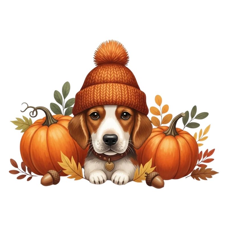 Chien Avec Citrouille Et Feuilles Conception D’automne