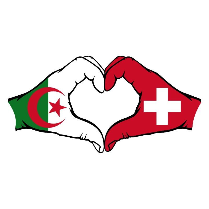 Algérie Suisse Drapeau Mains Coeur Forme