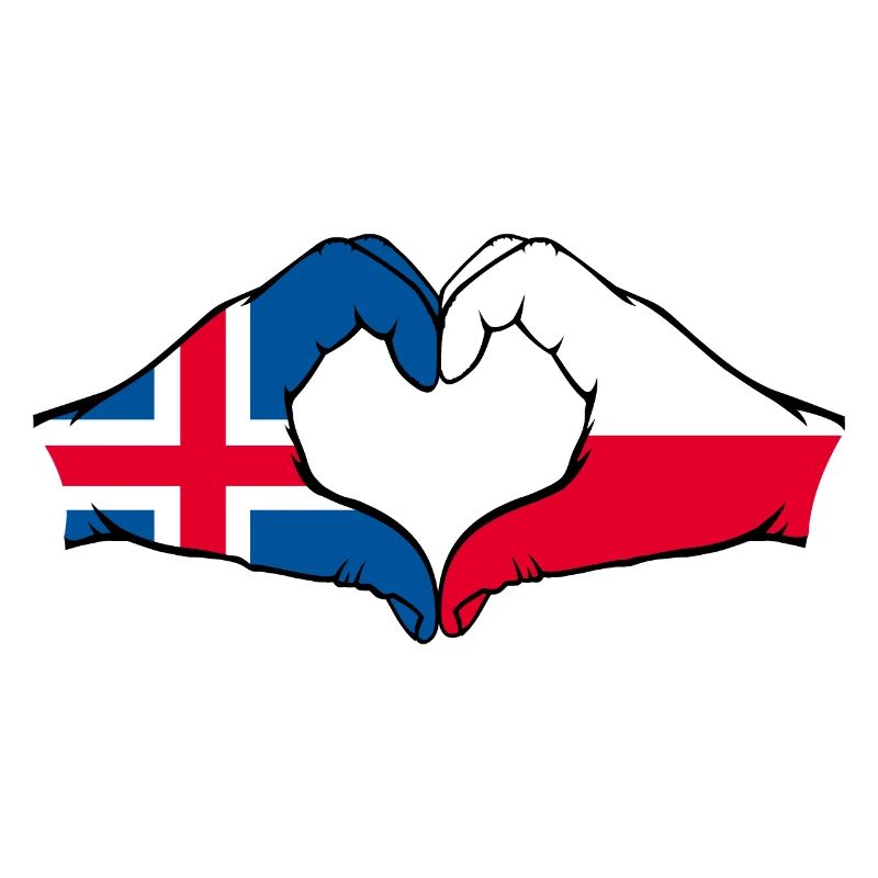 Islande Pologne Drapeau Mains Coeur Forme