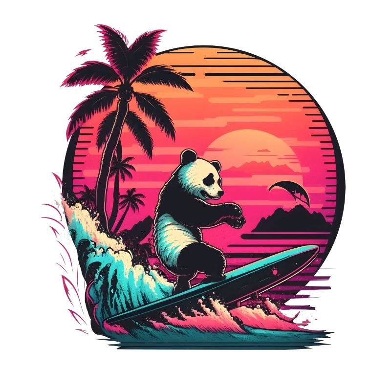 Synthwave surfing Panda Sunset