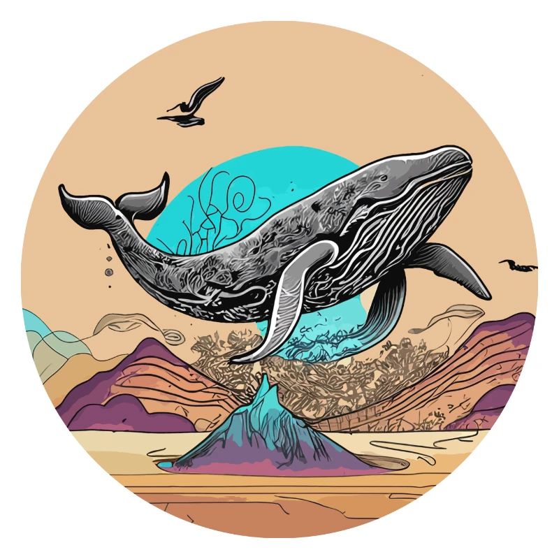 Psychedelische Wüste mit fliegendem Wal
