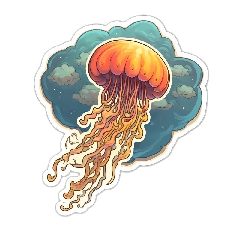 Oranges Sticker Quallen Artwork