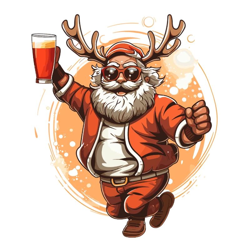 Santa mit bier am tanzen mit einem Elchgeweih