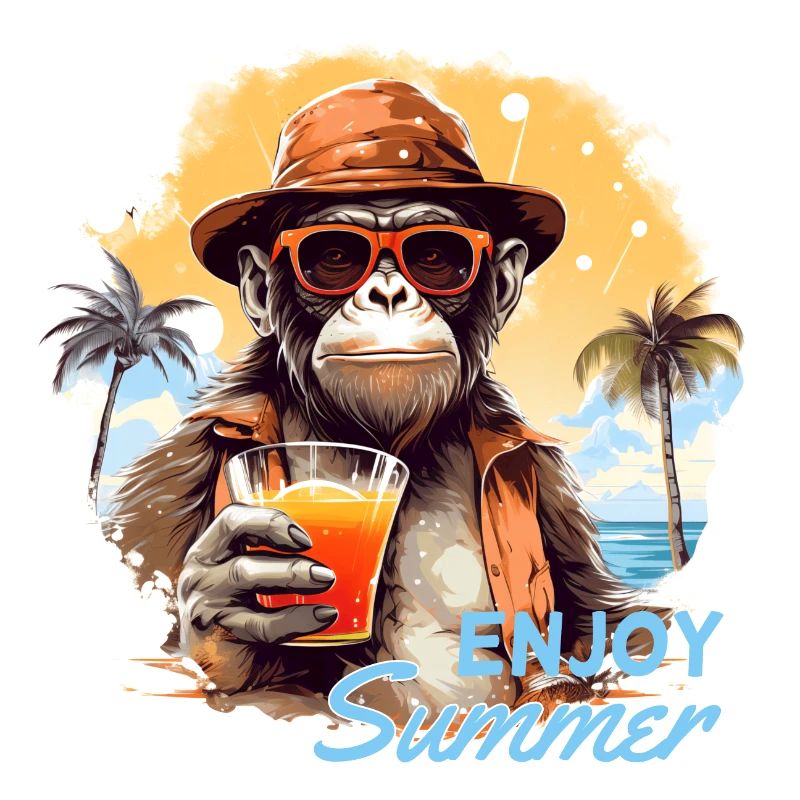 Singe cool avec boisson Drôle d’animaux chimpanzé