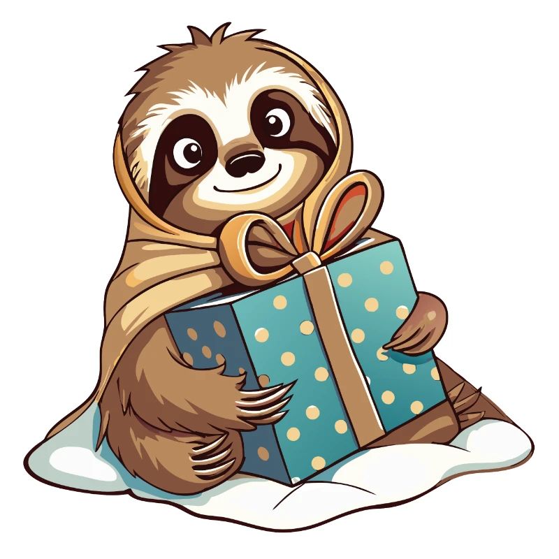 Cute sloth unwrapping gift