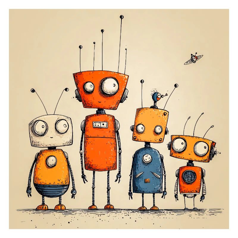 Bunt illustrierte freundliche Roboter