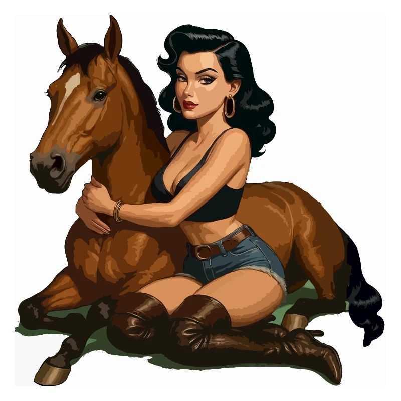Cavaliere pin-up con cavallo