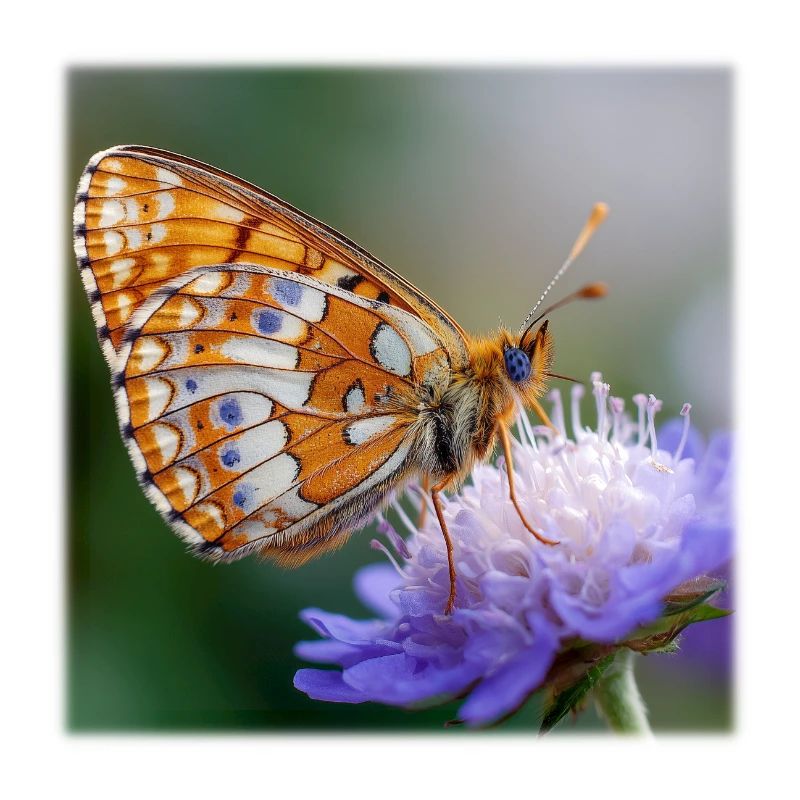 Papillon nacre sur macro fleur violette