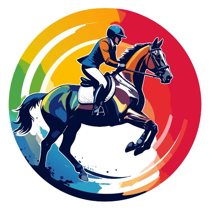 Regenbogen Springpferd Pferd Springreiten Motiv