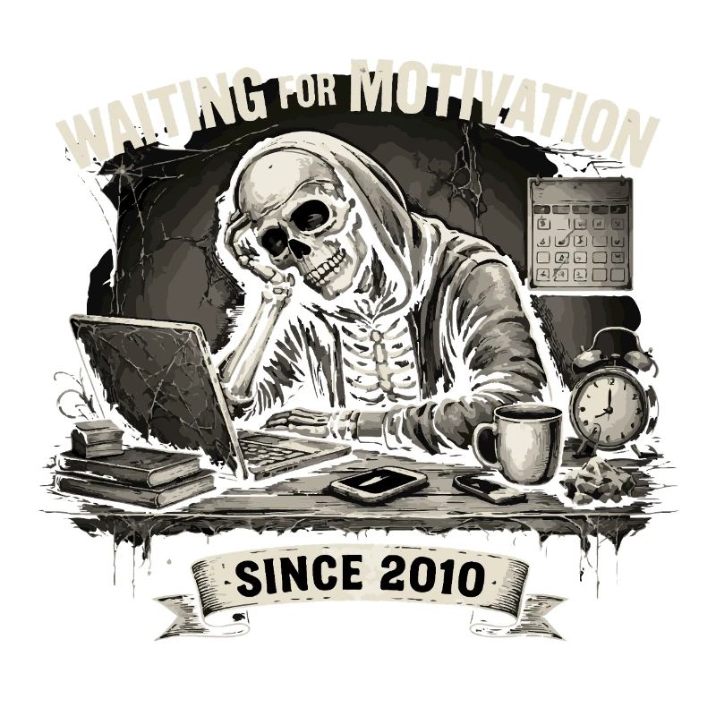 Funny Skeleton Waiting For Motivation Since 2010