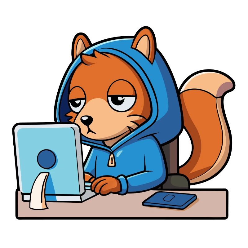 Niedliches Hacker Eichhörnchen im Hoodie vorm PC