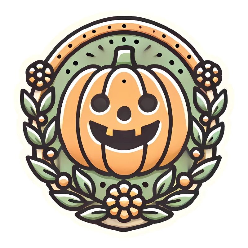 Vintage Halloween Pumpkin Wreath Badge