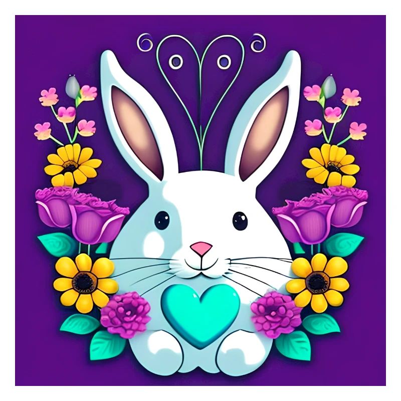 Funny Easter Bunny with Flowers
