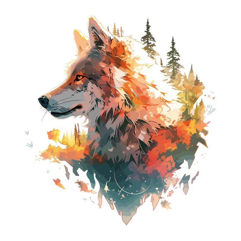 Wolf Wolf’s Head Nature Wilderness Forest Trees Art