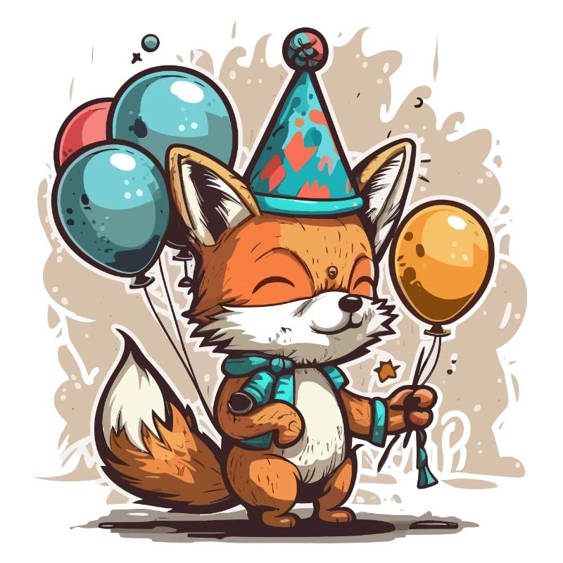 Playful Celebration: Fox with Balloons