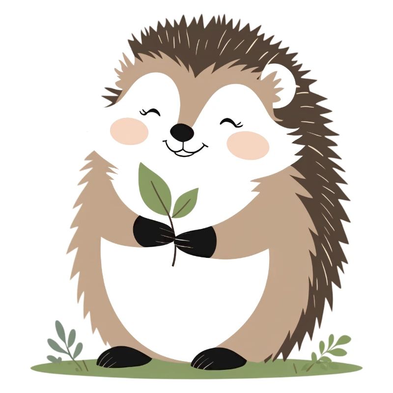 Cute hedgehog with leaf