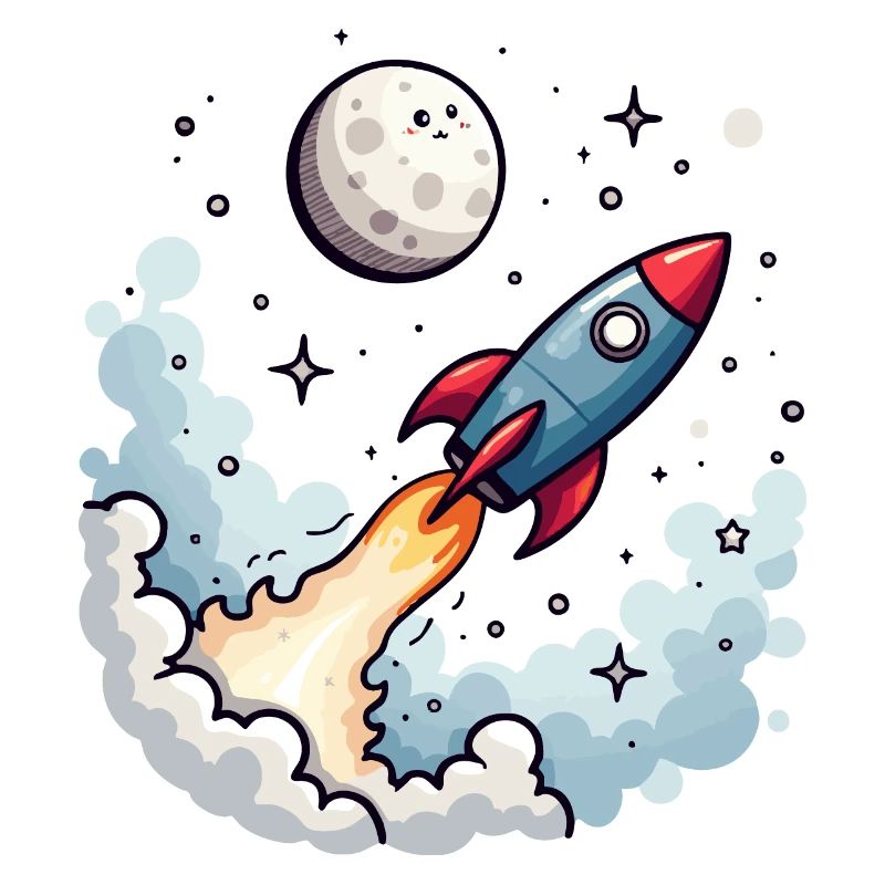 Comic rocket flies to the moon