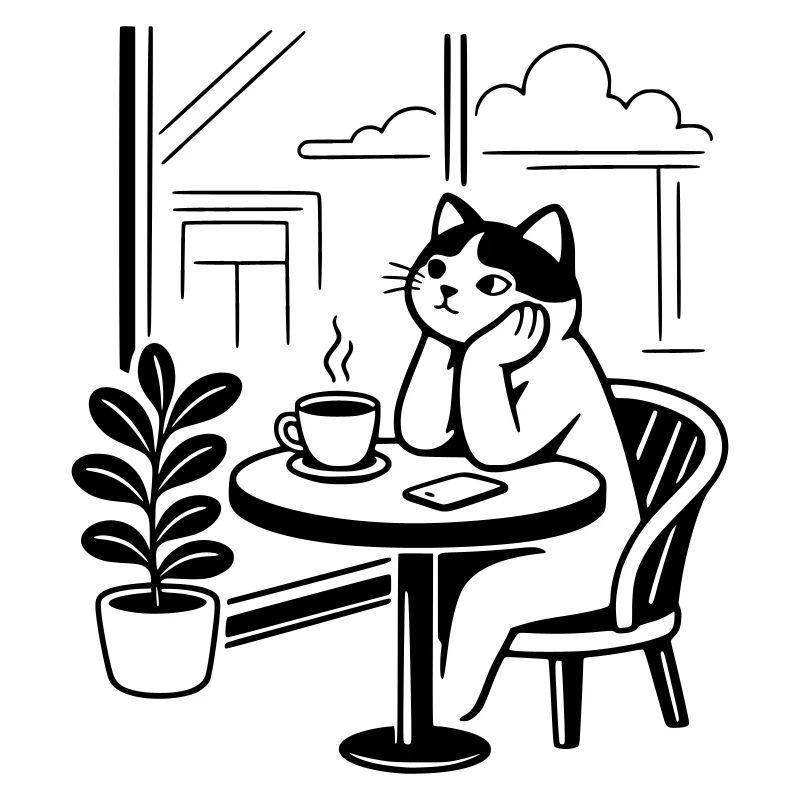 Nachdenkliche Katze Café