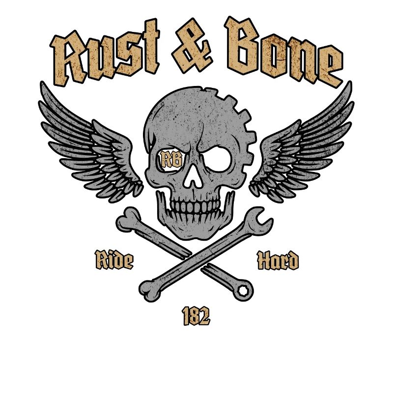 Rust Bone Motorrad Skull Wing Design