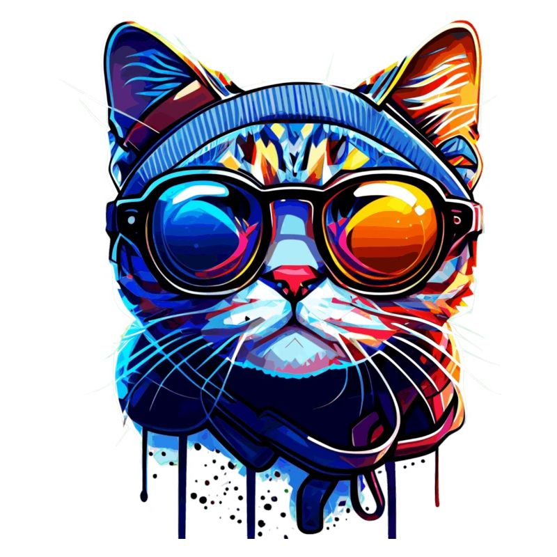 Coole bunte Hipster Katze mit Sonnenbrille Vector