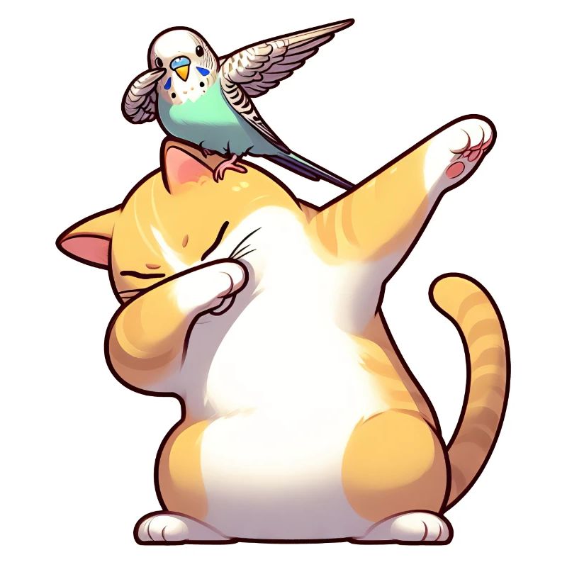Chat et perruche dabbing mignon