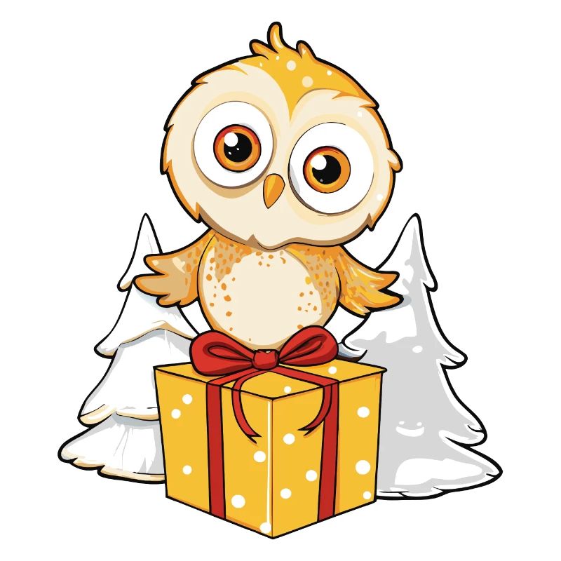 Niedliche Eule mit Geschenk an Weihnachten