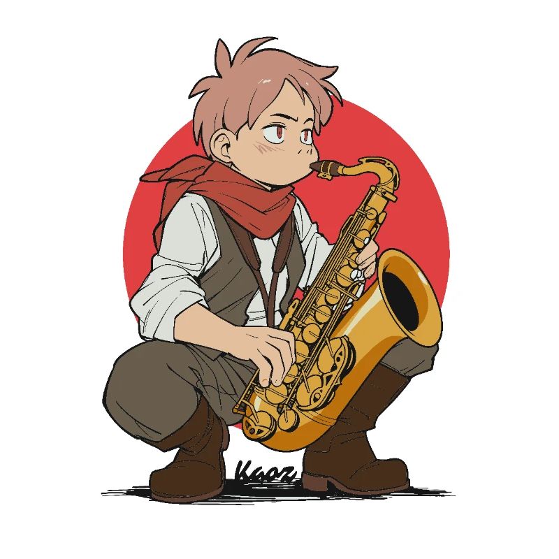 Boy plays saxophone