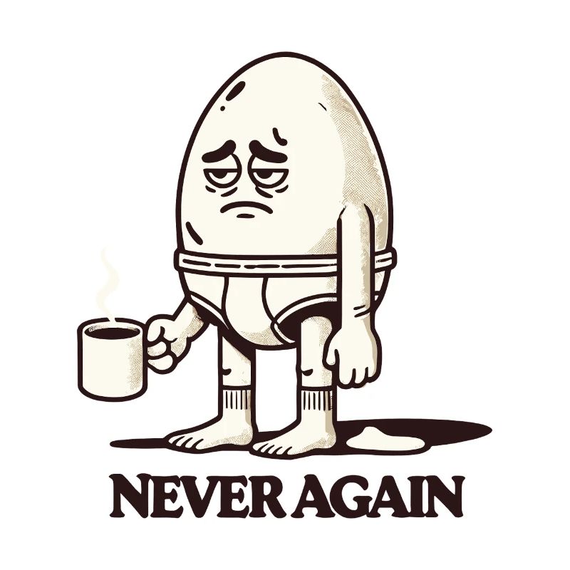 Tired Morning Egg with Coffee – "Never Again"