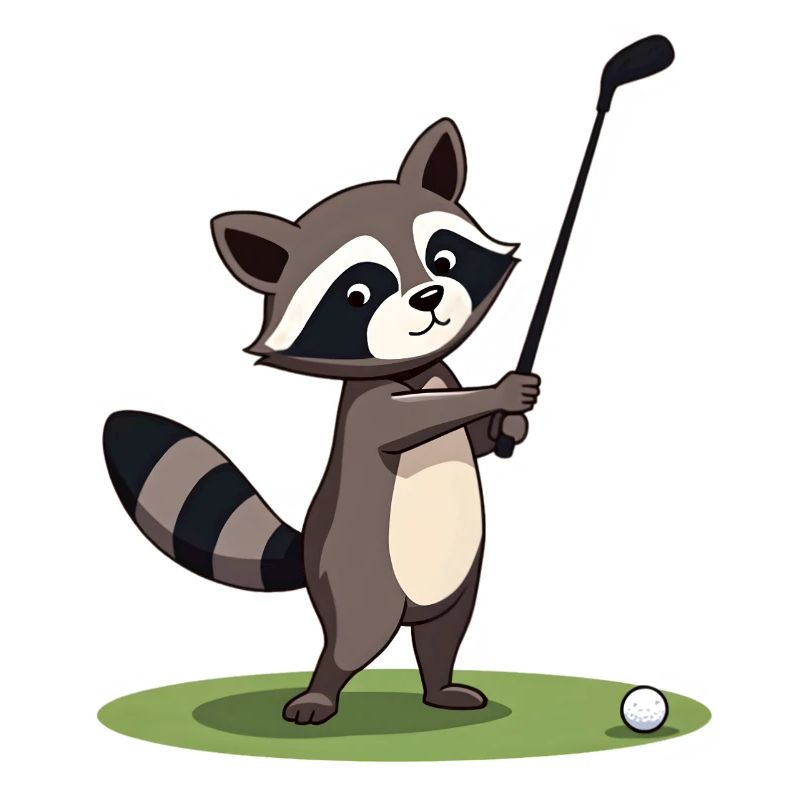 Waschbär spielt Golf