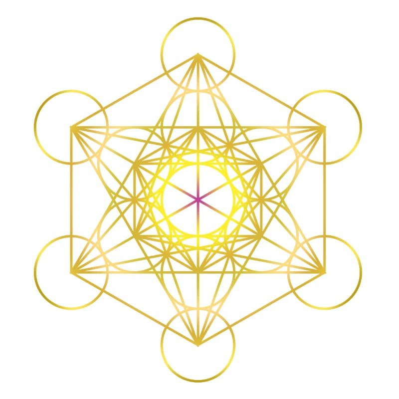 Cube de Metatron en or avec un centre rose