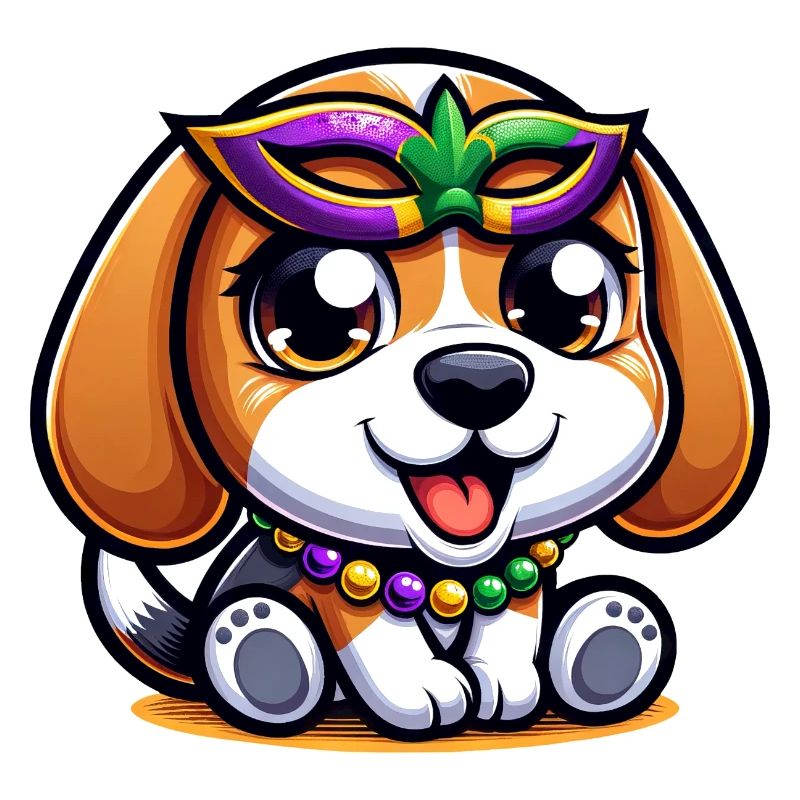 Mardi Gras Beagle : Chien avec masque et perles