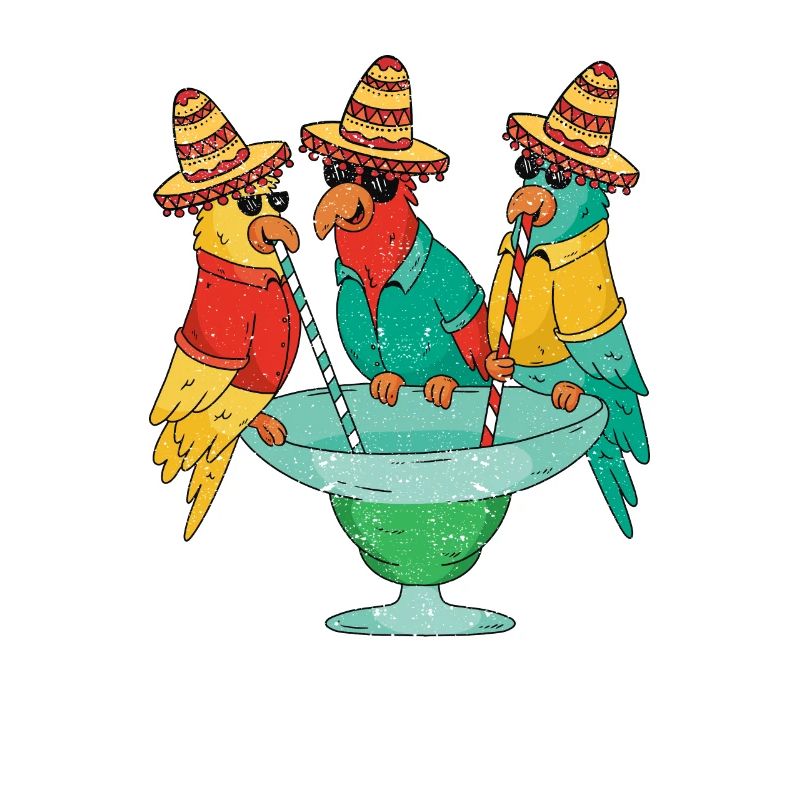 Tequila Drinking Parrots Cinco De Mayo Mexico