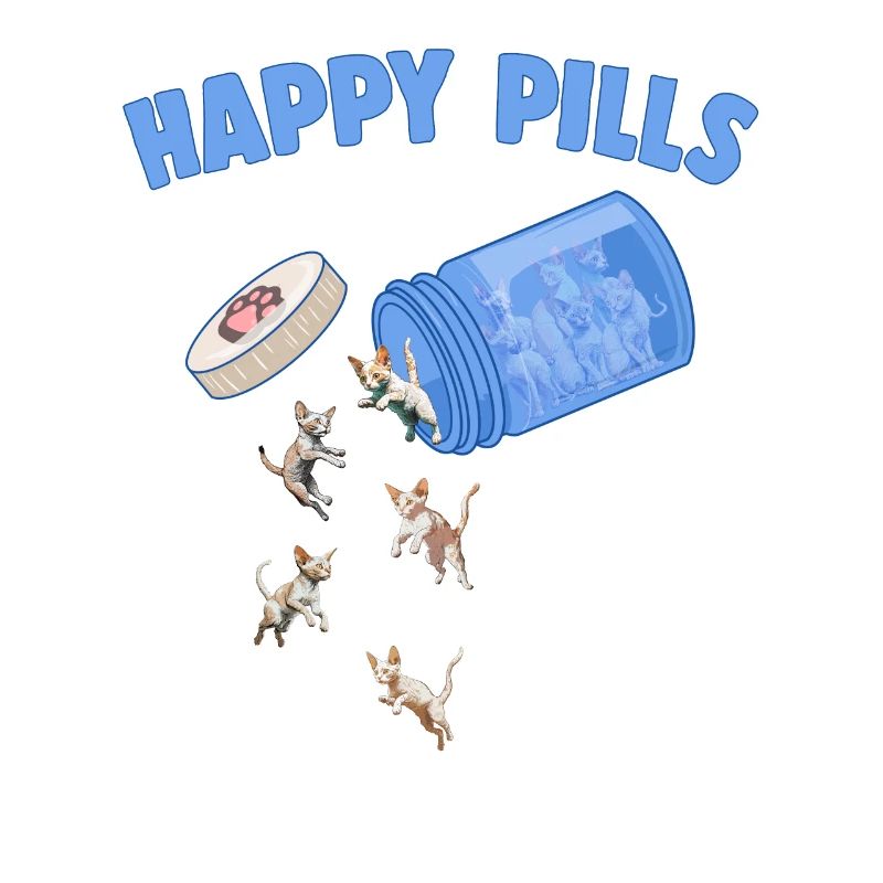 Happy Pills Devon Rex Cat Funny Kitten Lover
