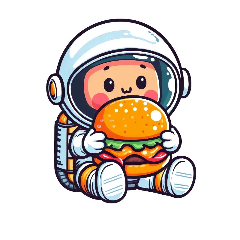 Kawaii astronaut eats a hamburger