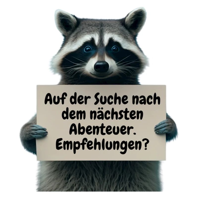 Ein lustiger Waschbär mit Schild