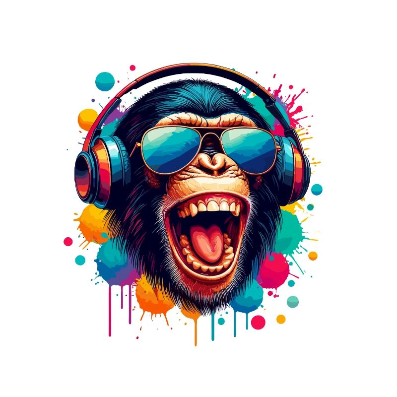 DJ Monkey Schimpanse Musik Kopfhörer Affe cool