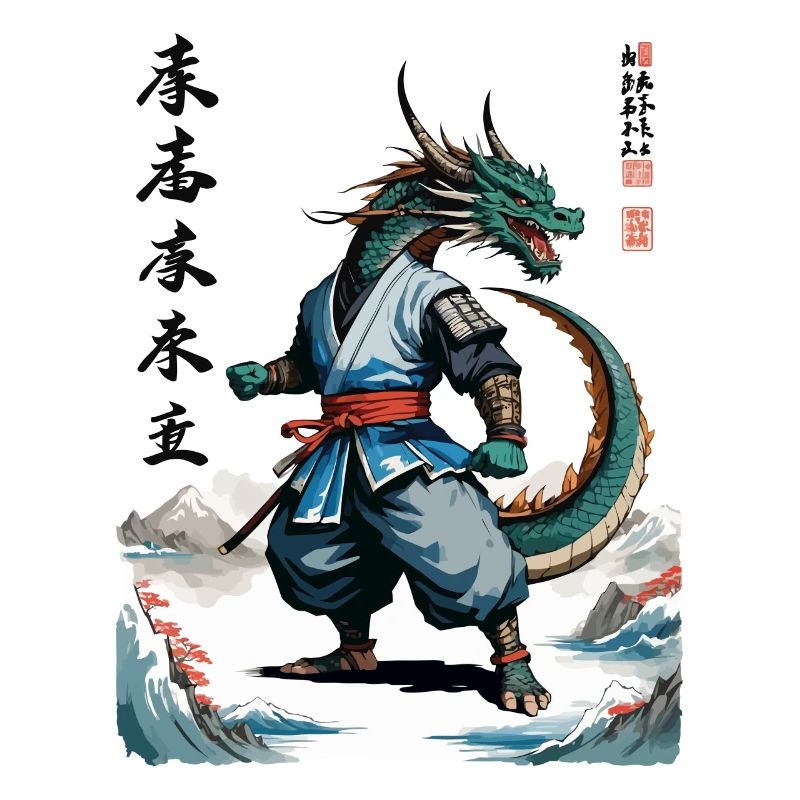 Drachen Samurai Vintage Ukiyo-e Stil Japan Kunst