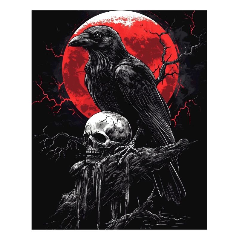 Raven Skull Moon Dark Gothic Black Crow
