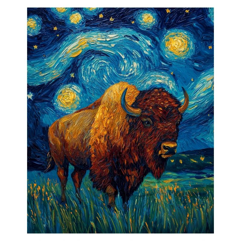 Bison Van Gogh Style Starry Night