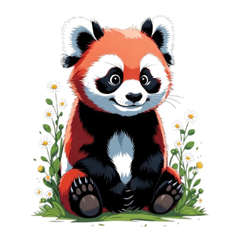 Mignon petit panda roux avec des fleurs
